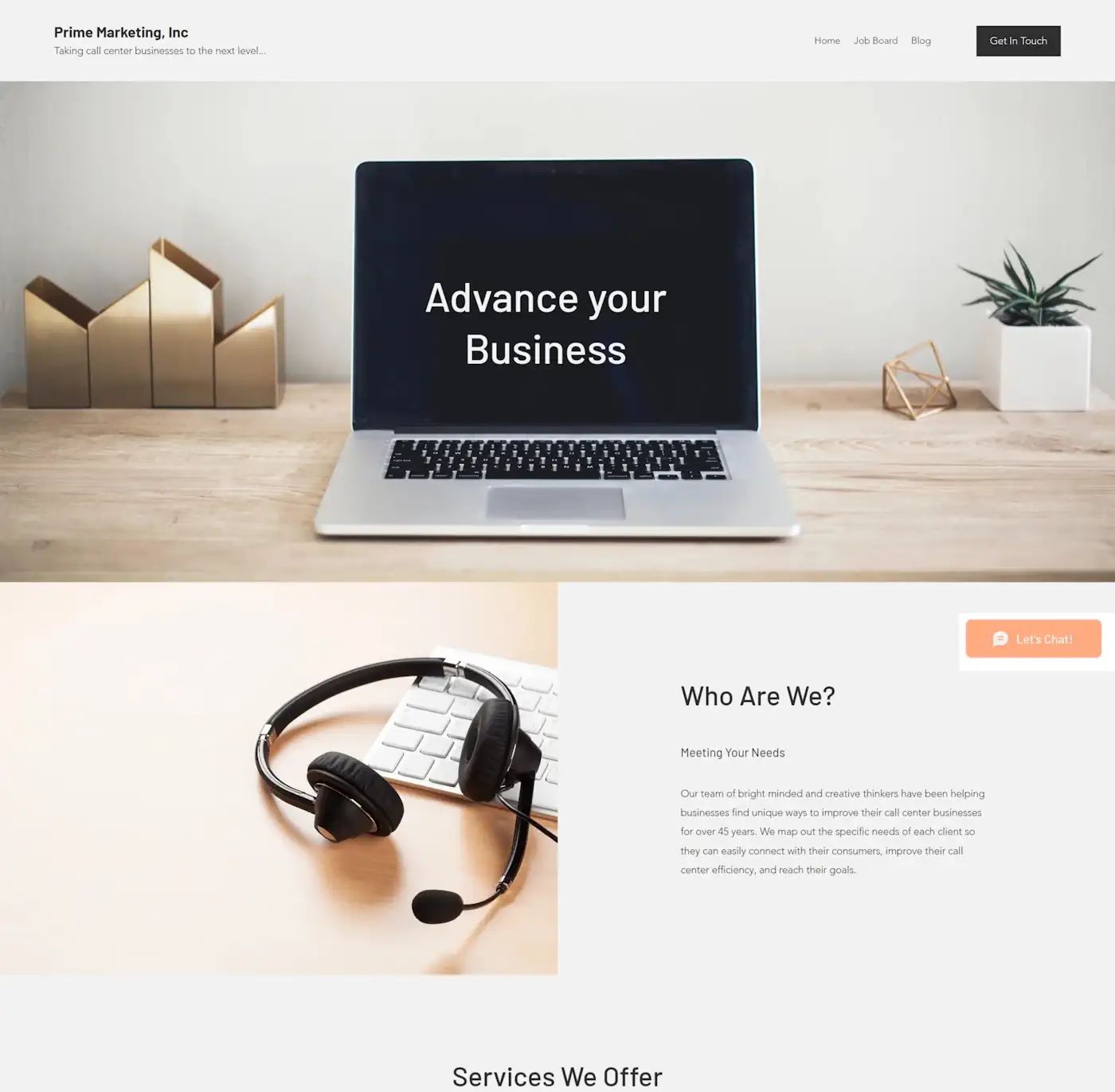 The original Prime Marketing Inc. website design