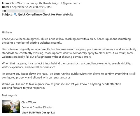 Website design email scam alert